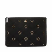 CHANEL♡チョコバーステッチ♡クラッチバッグ　♡ラムスキン シャネル チョコバー ラムスキン クラッチバッグ ブラック ゴールド