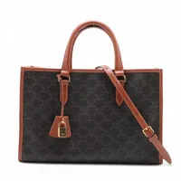 セリーヌ ヴィンテージ マカダム PVC×レザー ハンドバッグ ブラウン