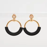 エルメス ループグラン ピアス(両耳用) GP×革 ブラック×ゴールド 