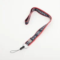 シャネル ココマーク ネックストラップ ナイロン ネイビー×レッド