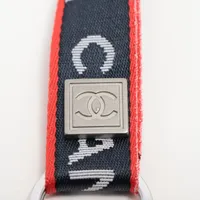 シャネル ココマーク ネックストラップ ナイロン ネイビー×レッド