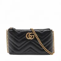 グッチ GGマーモント レザー チェーンショルダーバッグ ブラック