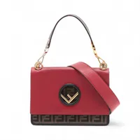 FENDI キャナイエフ ズッカ ハンドバッグ レザー レッド フェンディ キャナイエフ ズッカ レザー 2WAYハンドバッグ ブラウンx