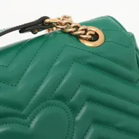 グッチ GGマーモント レザー チェーンショルダーバッグ グリーン