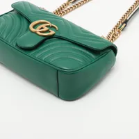 グッチ GGマーモント レザー チェーンショルダーバッグ グリーン