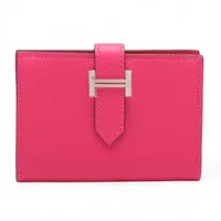 エルメス ベアン ヴォーエプソン カードケース ピンク シルバー金具 Z