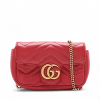 グッチ GGマーモント レザー チェーンショルダーバッグ レッド 476433