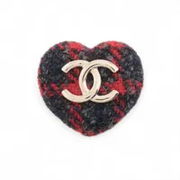 正規品　2022 chanel シャネル　ブローチ　ハート B22K ココマーク シャネル ココマーク ハート B22K ブローチ ツイード ネイビー×レッド