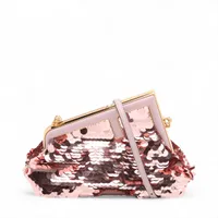 フェンディ ファースト スパンコールxレザー ショルダーバッグ ピンク