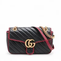 グッチ GGマーモント レザー チェーンショルダーバッグ ブラック