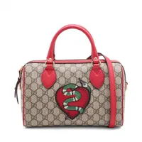 GUCCI グッチ GGスプリーム PVCxレザー 2WAYハンドバッグ グッチ GGスプリーム PVCxレザー 2WAYハンドバッグ ベージュxレッド