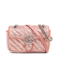 グッチ GGマーモント スパンコール チェーンショルダーバッグ ピンク