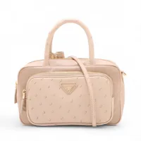 ✨美品・付属品完備✨プラダ ハンドバッグ 2way テスートゴーフル ナイロン プラダ テスート ナイロンxオーストリッチ 2WAYハンドバッグ ベージュ