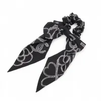 シャネル ココマーク リボン シュシュ シルク ブラック×ホワイト