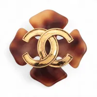 シャネル ココマーク 94P ブローチ GP×レジン ゴールド×ブラウン