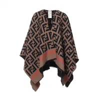フェンディ ズッカ ウール×シルク ポンチョ TU レディース ブラック×ブラウン  FXX636