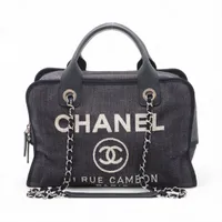 シャネル ドーヴィルMM キャンバスxレザー 2WAYトートバッグ ブラック