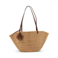 ロエベ アナグラム スモールシェルバスケット ラフィアxレザー トート