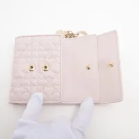Dior Lady Dior Dahlia Wallet Leather Compact Wallet Pink | eBay