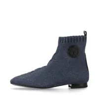 エルメス ニット×レザー ショートブーツ 37.5 レディース ブラック 箱