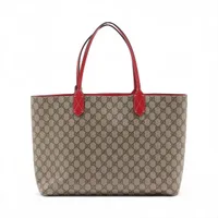 グッチ GGスプリーム PVCxレザー トートバッグ ベージュxレッド 368568
