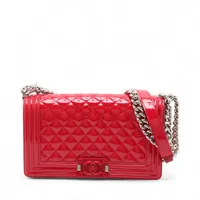 CHANEL シャネル/ボーイシャネルチェーンショルダーバッグ/ベロア/赤/チェック柄/A67086/182*****/シャネル/Aランク/84【中古】 CHANEL（シャネル） シャネル/ボーイシャネルチェーンショルダーバッグ