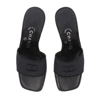 シャネル ココマーク デニム×レザー サンダル 36 レディース ブラック