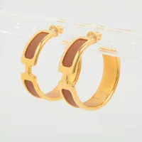 エルメス オランプ フープピアス GP×革 ブラウン×ゴールド A4186334