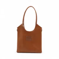 ミュウミュウ キャンバス×レザー トートバッグ ベージュ×ブラウン