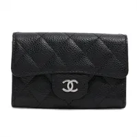 CHANEL キャビアスキン　マトラッセ　ゴールド金具　ケース　三つ折り シャネル マトラッセ キャビアスキン カードケース ブラック ゴールド