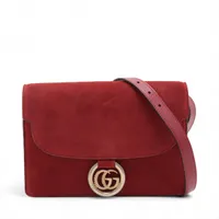 グッチ ダブルG スエードxレザー ショルダーバッグ レッド 589474
