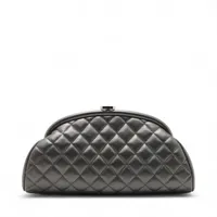 シャネル マトラッセ レザー クラッチバッグ グレー シルバー金具 18