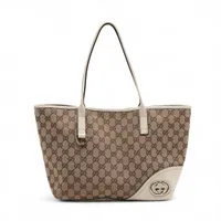 グッチ GGキャンバス キャンバスxレザー トートバッグ ベージュx