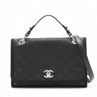 NR93　md19235tm　【CHANEL】キャビアスキン　マトラッセ　ターンロック　ハンドバッグ シャネル マトラッセ キャビアスキン 2WAYハンドバッグ ブラック