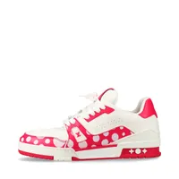 ヴィトン×草間彌生 LVトレイナーライン 22年 レザー スニーカー 7 1/2 メンズ ホワイト×レッド FD1202 LVロゴ ドット 保存袋 箱あり