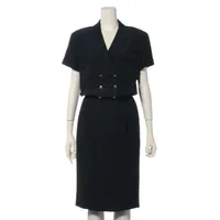 シャネル シルク ワンピース 38 レディース ブラック クローバーボタン