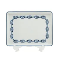 【未使用品　22cm】エルメス　シェーヌダンクル　ブルー　デザートプレート 箱付 エルメス シェーヌダンクル プレート 陶器 ホワイト×ブルー 底印「8