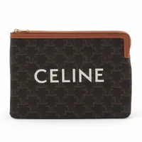 セリーヌ トリオンフキャンバス PVC×レザー ポーチ ブラウン A4207628