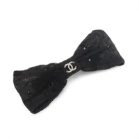 シャネル ココマーク リボン 24A バレッタ シルク×ポリエステル ブラック スパンコール