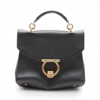 フェラガモ ガンチーニ マーゴット レザー ハンドバッグ ブラック