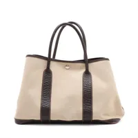エルメス ガーデンパーティ36 PM トワルアッシュxブッフル ベージュxブラウン シルバー金具 □I:2005年