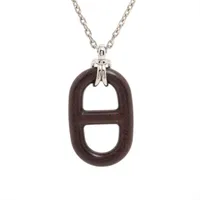 エルメス ルーペネックレス ペンダント レザー×メタル シルバー