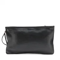 クロムハーツ  FLAT BAG PLAIN ストラップ付レザークラッチバッグ メンズ クロムハーツ クラッチバッグ レザー ブラック×シルバー FLAT MED