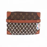 ヴィトン×NBA モノグラム ネット フラットポーチ M80543 PVC×レザー ポーチ ブラウン RFID反応あり