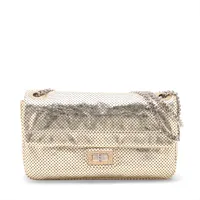 シャネル 2.55 パンチングレザー シングルフラップ ダブルチェーンバッグ ゴールド ゴールド金具 12番台