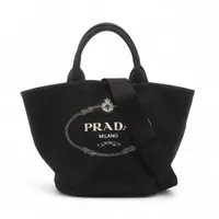 プラダ カナパ キャンバスxレザー 2WAYハンドバッグ ブラック 1BG186