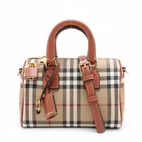 バーバリー ノバチェック PVCxレザー 2WAYハンドバッグ ブラウン