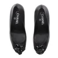 シャネル ココマーク カメリア 12A レザー×パテント パンプス 37