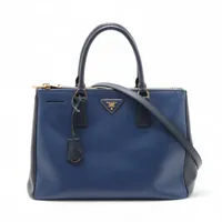 プラダ サフィアーノ ガレリア レザー 2WAYハンドバッグ ブルーx