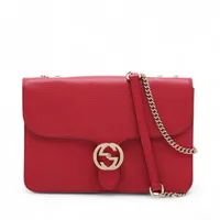 『美品』グッチ　ショルダーバッグ　GG　インターロッキング　レザー　レッド GUCCI（グッチ） ショルダーバッグ インターロッキングG レザー レッド